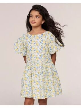Janie and Jack Yellow Floral Puff-Sleeve Dress with Blue Accents